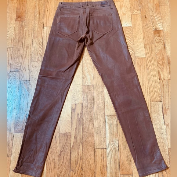 Paige Transcend Luxe Coated Denim Skinny Jeans Sz 25 with Zippered Ankle, Brown - Picture 8 of 9